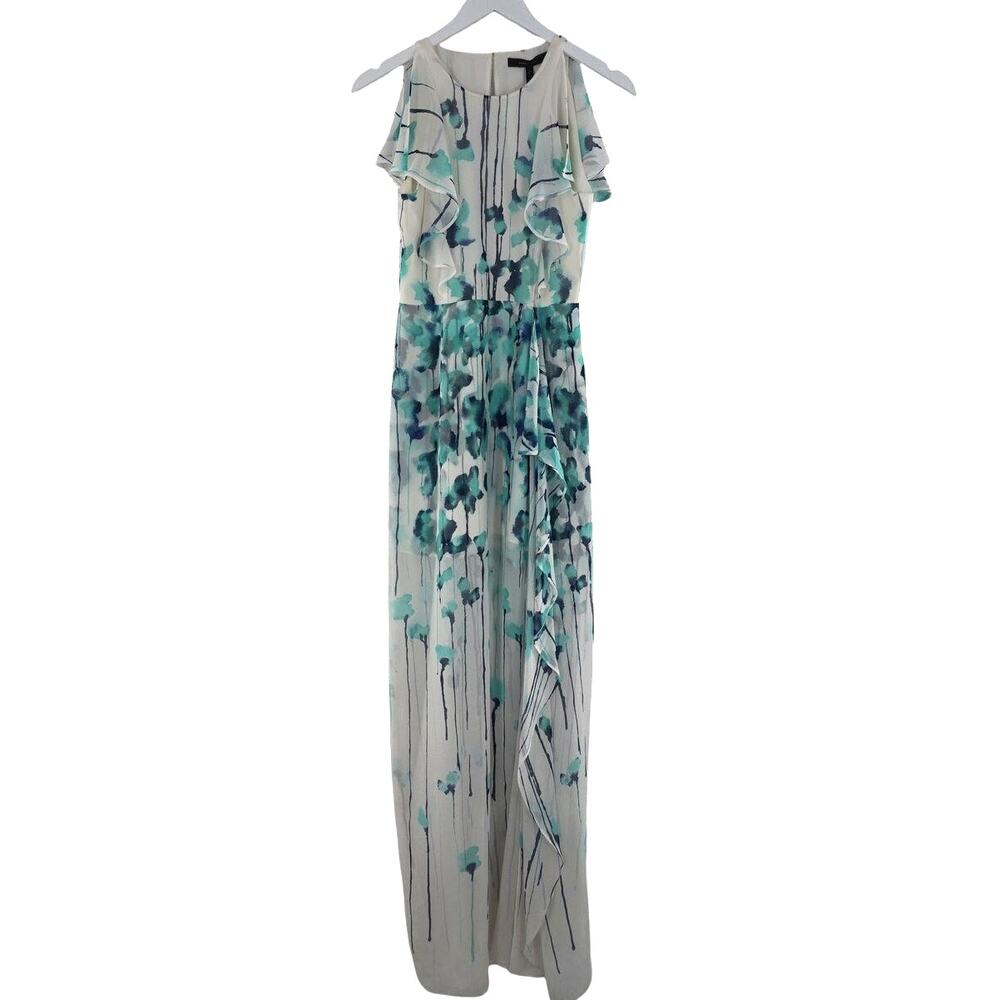 BCBGmaxazria Sheer Floral Dress - White Teal Navy - Size 2